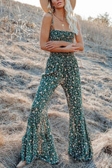 Polynesia Floral Smocked Flared Leg Jumpsuit