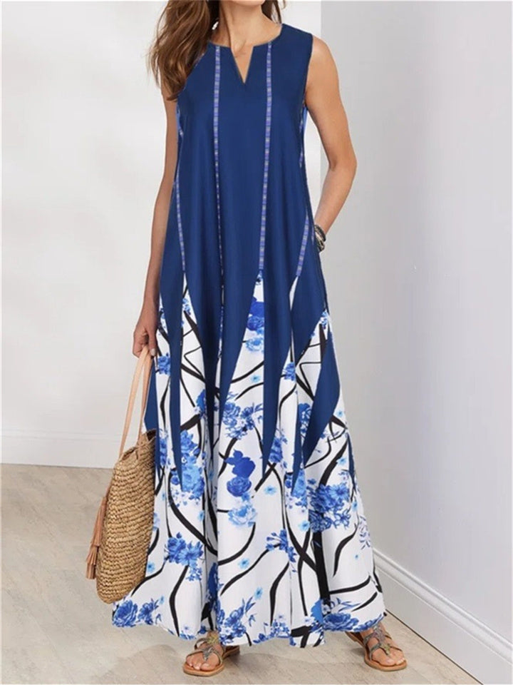 Women's Sleeveless V-neck Milk Silk Print Sleeveless Temperament Dress Red Black White S M L XL 2XL