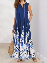 Women's Sleeveless V-neck Milk Silk Print Sleeveless Temperament Dress Red Black White S M L XL 2XL