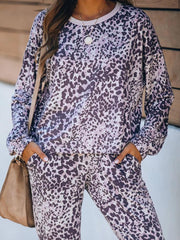 Leopard Pocket Lace-up Long Sleeve Two-piece