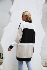 Open Front Color Block Striped Cardigan Sweater