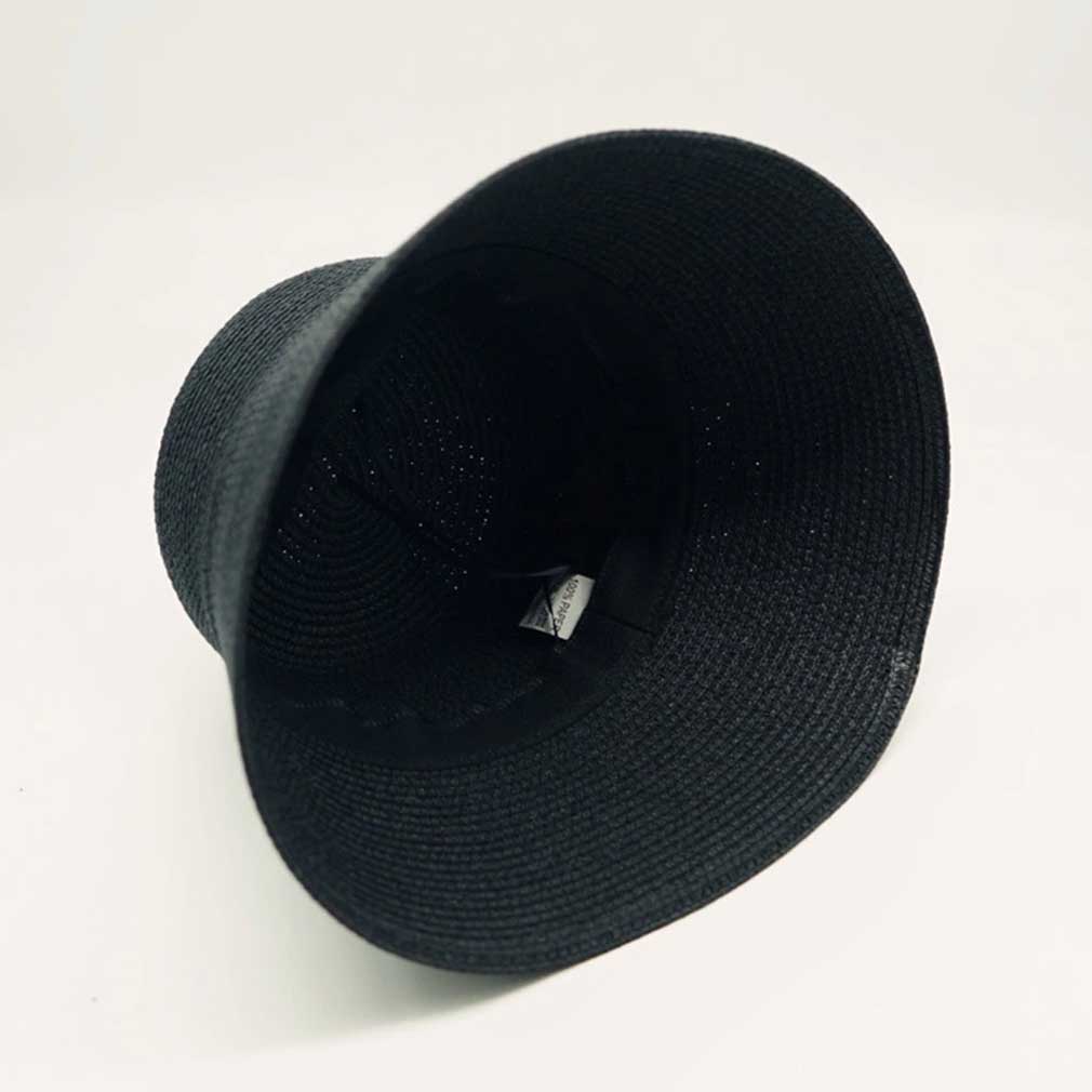 Boho Hat, Straw Bucket Hat, Black Ribbon
