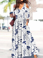 Women's Dresses Printed Off-Shoulder Mid Sleeve Dress