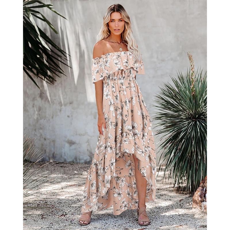 Off Shoulder Ruffle Floral Bodycon Maxi Dress