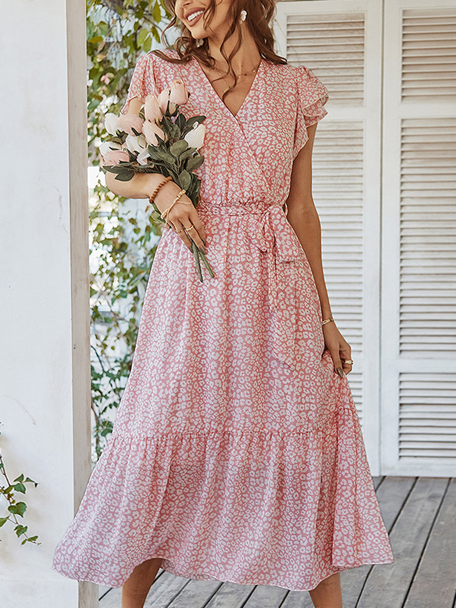 Women's Dresses Sexy Floral Tie Waist Casual Midi Dress