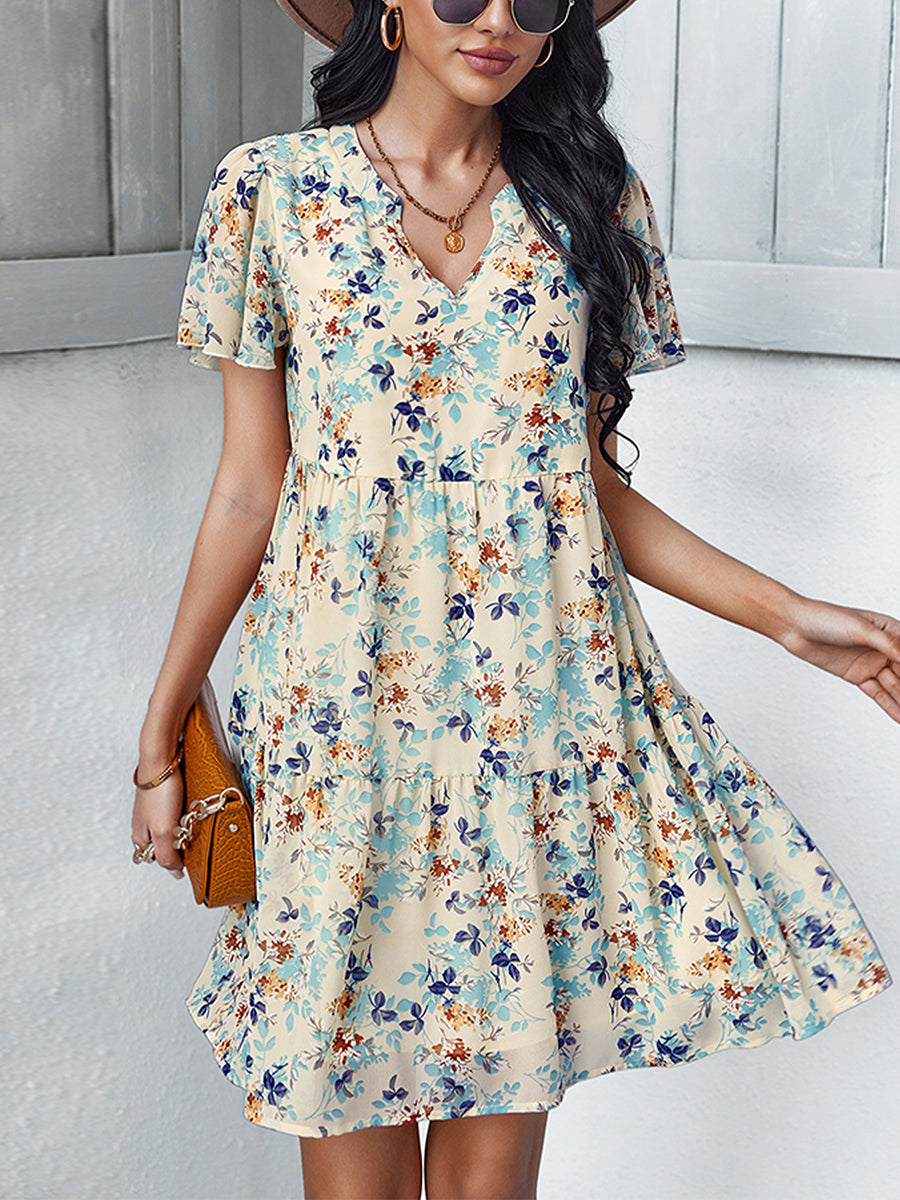 Women's Dresses Temperament Fashion Print V Neck Mini Dress