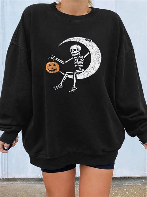 Pumpkin Skull Print Funny Halloween Sweatshirts