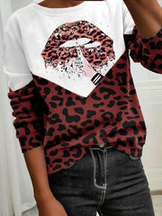 Leopard Patchwork Lips Print Tops