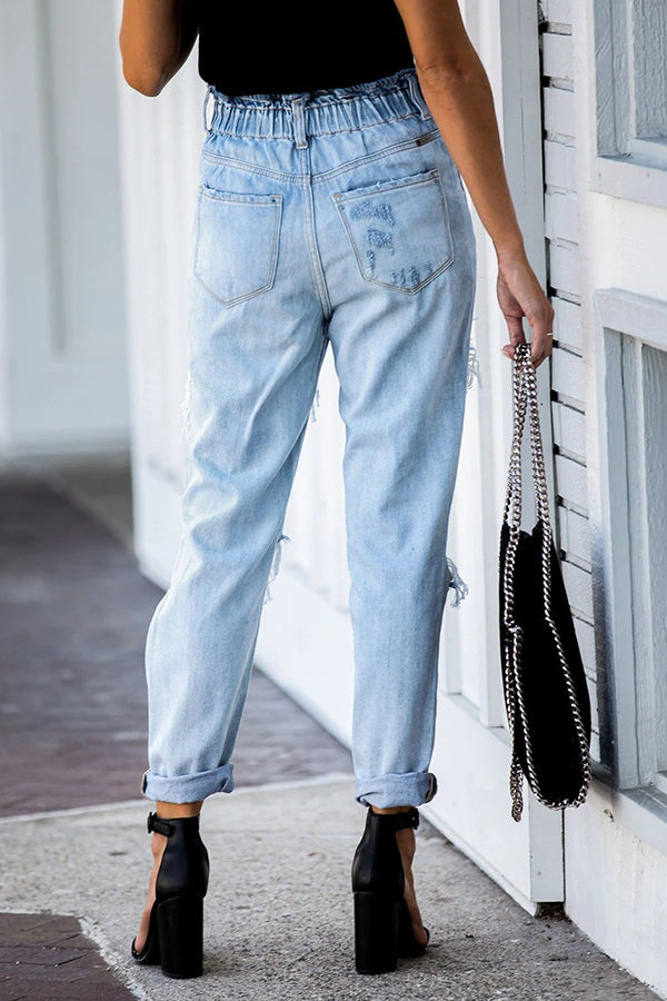 Kristen Paperbag Waist Distressed Mom Jeans