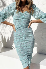 Boho Midi Dress, Smocked Dress, Baby Blue