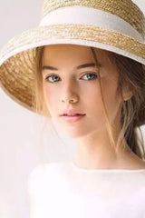 Boho Hat, Sun Beach Hat, Vintage Straw Hat, Lolita White