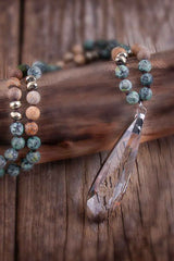Boho Necklace, RH Antique Drop Crystal Lava Stone