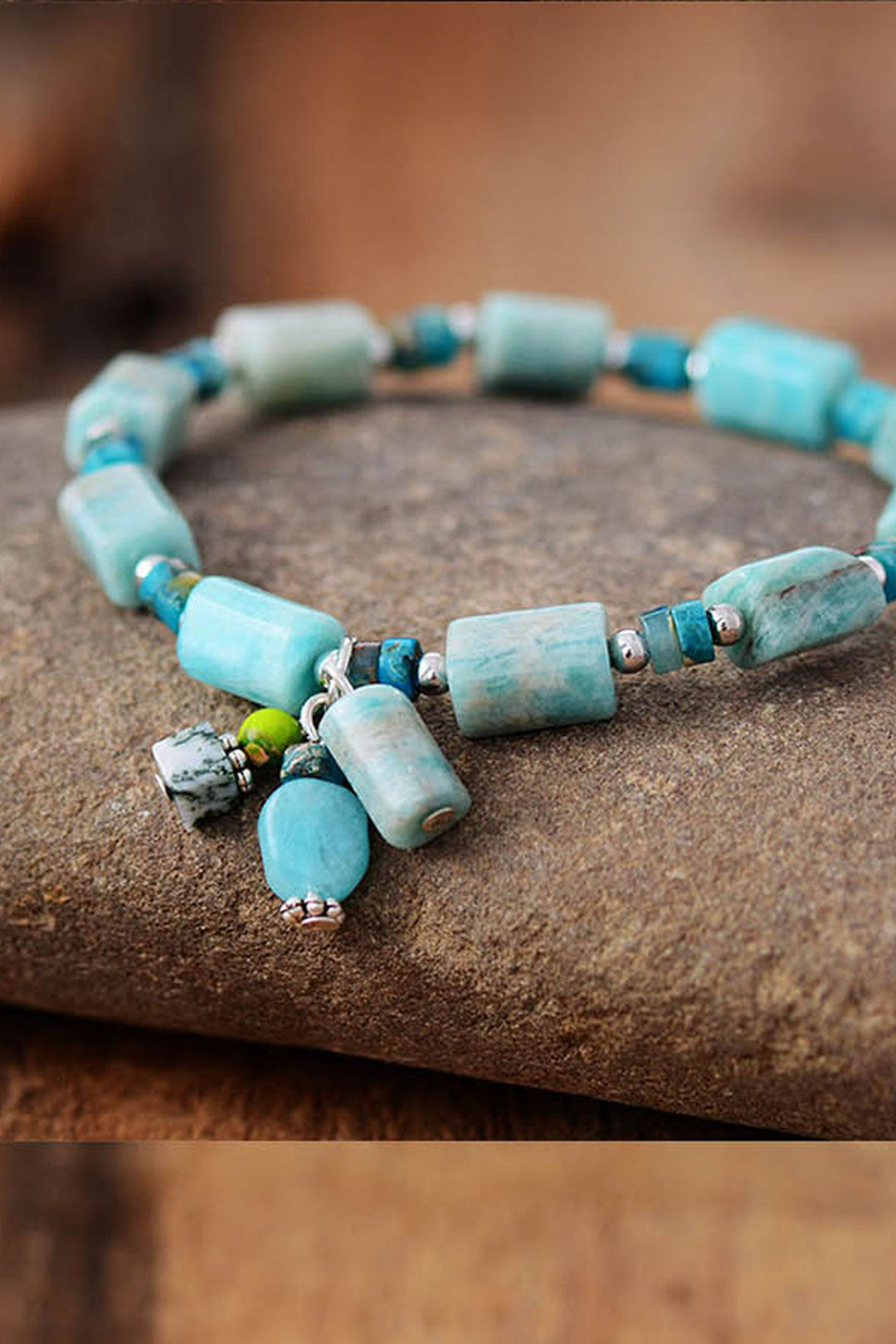 Boho Bracelet, Stretchy Bracelet, Pink and Blue Rhodonite