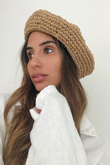 Boho Hat, Straw Beret Hat, Sunshine in Black, Beige and 6 colors