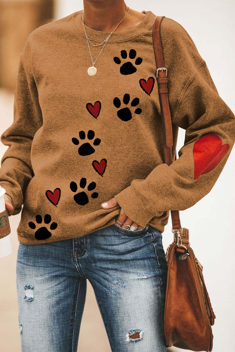 Round Neck Dog Paw Casual Sweatshirt