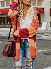 翻译0914 Bat Sleeve Rainbow Striped Cardigan