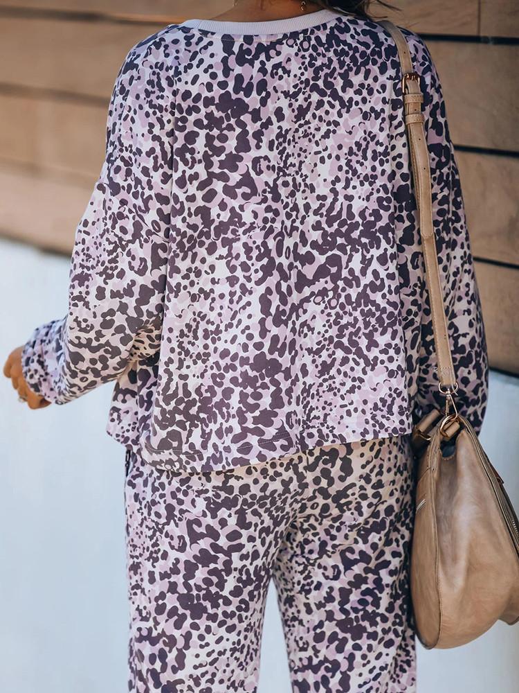 Leopard Pocket Lace-up Long Sleeve Two-piece