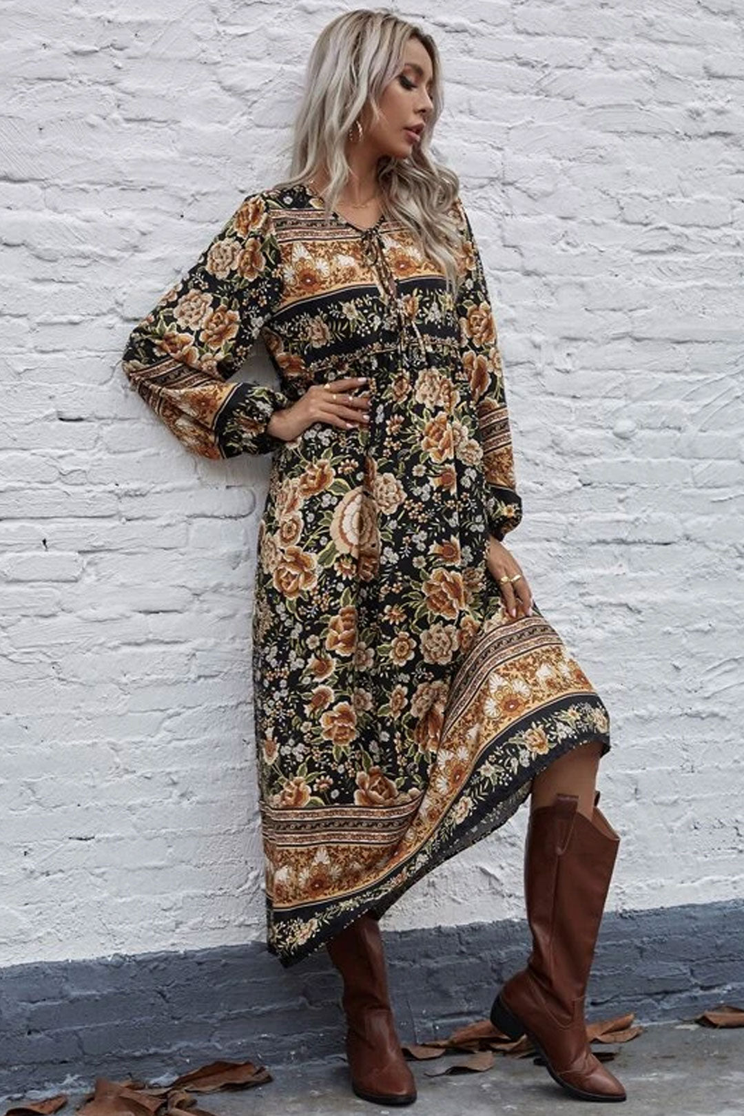 Gown Dress, Boho Maxi Dress, Loose Dress, Black Winter Rosy