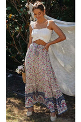 Boho Skirt, Hippie Skirts, Maxi Skirt, Wild Floral Rosa Off White