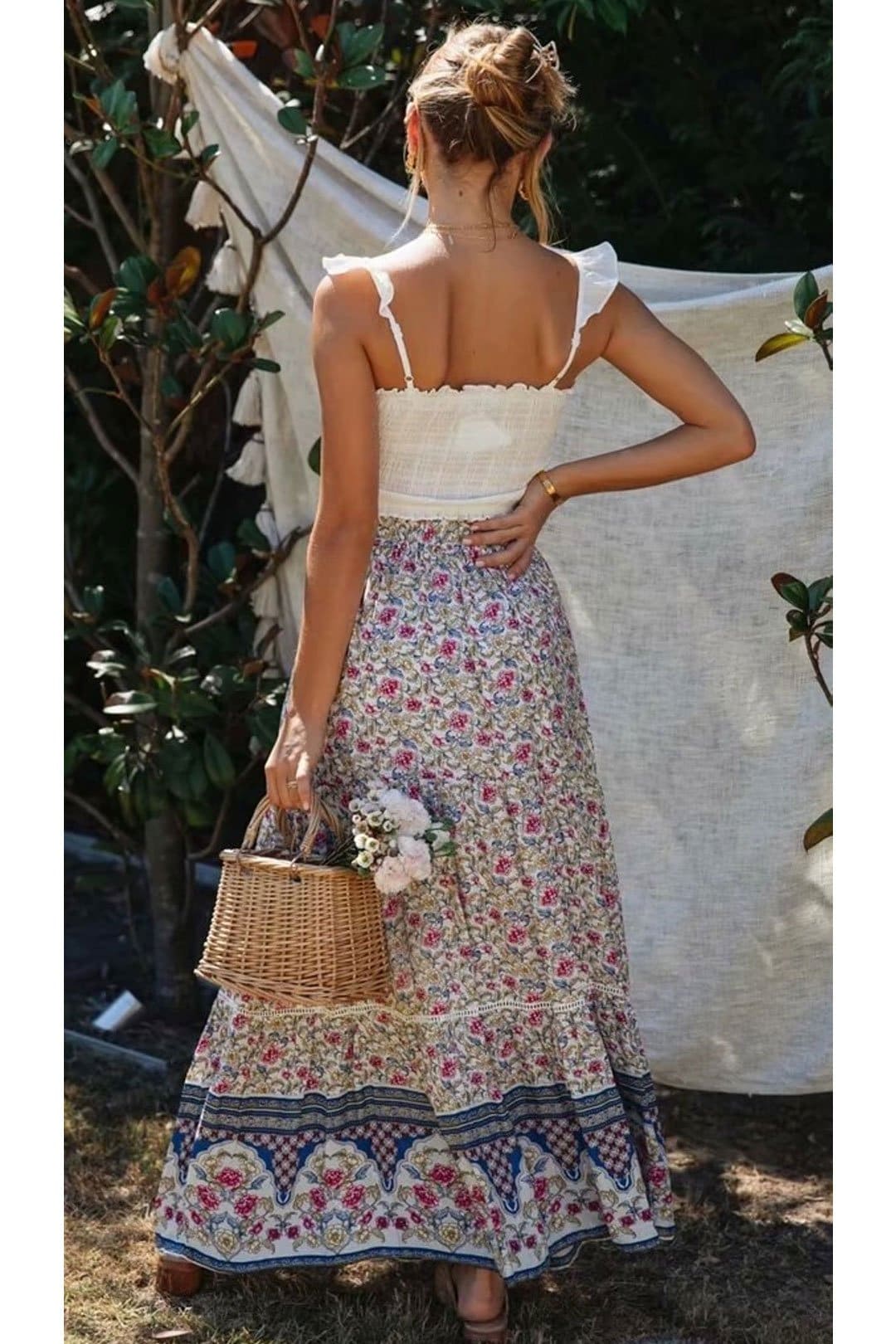 Boho Skirt, Hippie Skirts, Maxi Skirt, Wild Floral Rosa Off White
