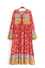 Gown Dress, Boho Maxi Dress, Loose Dress, Daisy Mind in Red