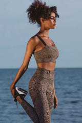 Yoga Set, Yoga Legging, Printed Workout Set Top and Legging, leopard in Grey and Brown
