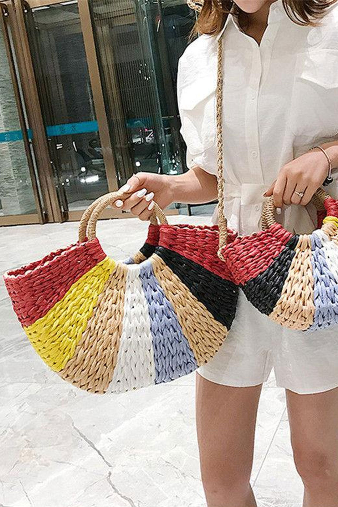 Boho Bag, Woven Rope Handbag, Alba Yellow Blue