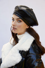 Boho Hat, Leather Beret Hat, Autumn in Beige , Red, Yellow and 9 colors