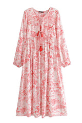 Gown Dress, Boho Maxi Dress, Loose Dress, Red Forest