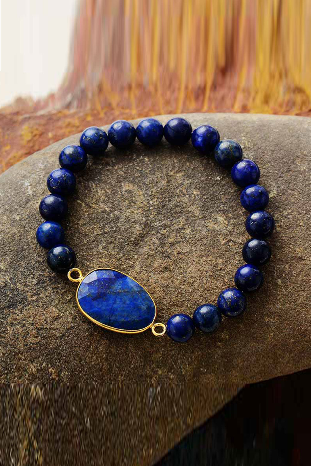 Boho Bracelet, Stretchy Bracelet, Blue Lapis Luzuli and Black Agate