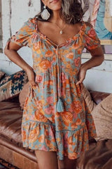 Boho Mini Dress Sundress, De Rosa Vintage Orange
