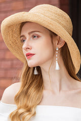 Boho Hat, Sun Hat, Crochet Raffia Bucket Hat, Renata with White Lace Ribbon