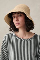 Boho Hat, Sun Hat, Crochet Raffia Bucket Hat, Renata with White Lace Ribbon