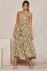 Boho Maxi Dress, Halter Dress, Meadowsweet in Yellow Tulip
