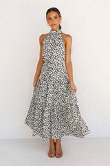 Boho Maxi Dress, Halter Dress, Meadowsweet, Black Daisy