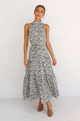 Boho Maxi Dress, Halter Dress, Meadowsweet, Black Daisy