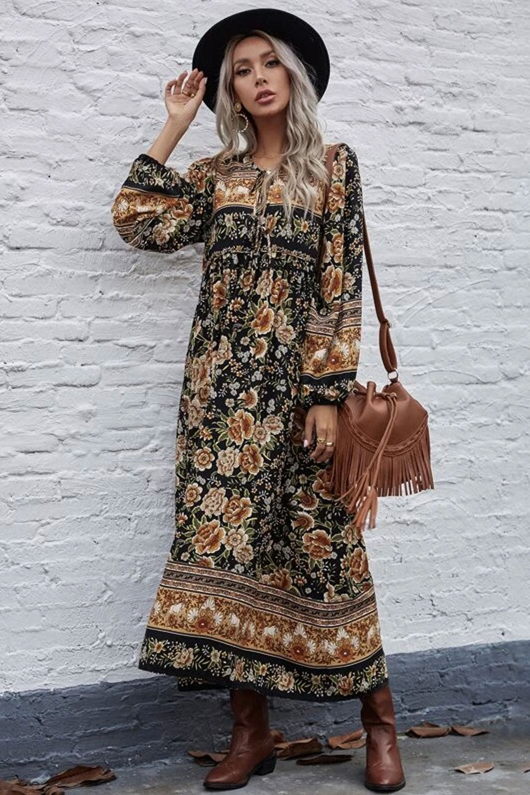 Gown Dress, Boho Maxi Dress, Loose Dress, Black Winter Rosy