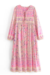Gown Dress, Boho Maxi Dress, Loose Dress, Pink Spring Rosy