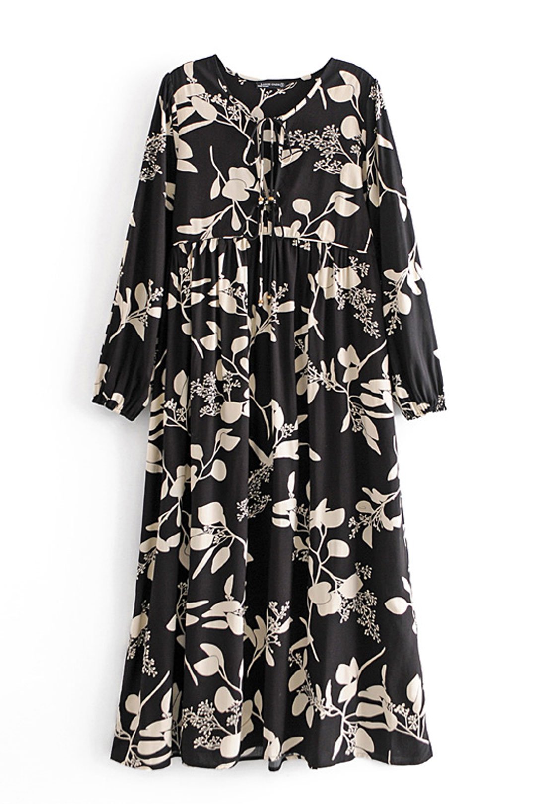 Gown Dress, Boho Maxi Dress, Loose Dress, Black Leaf