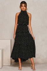 Boho Maxi Dress, Halter Dress, Meadowsweet, Polka Dot in Navy Blue