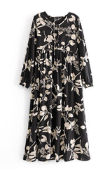 Gown Dress, Boho Maxi Dress, Loose Dress, Black Leaf