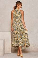 Boho Maxi Dress, Halter Dress, Meadowsweet in Yellow Tulip