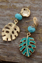 Boho Earrings, Dangle Earrings, Blue Turquoise Leaf