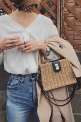 Boho Bag, Woven Straw Handbag, Rattan Maya Bamboo