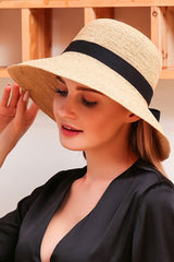Boho Hat, Sun Straw Hat, Vintage Elodie with Black and White Ribbon