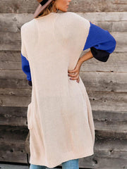 Pocket Matching Color Sleeve Long Cardigan