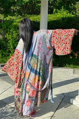 Boho Robe, Kimono Robe,  Beach Cover up, Peacock in White and Pink