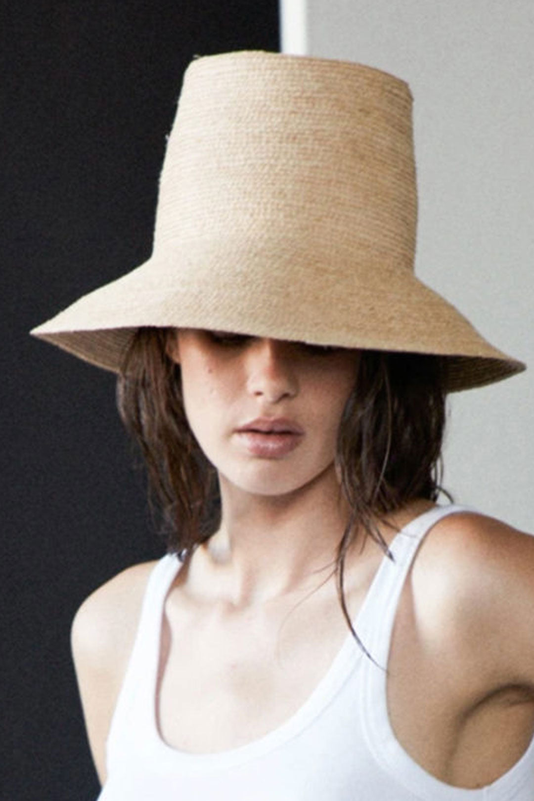 Boho Hat, Sun Straw Hat, Tall Crown Retro Hat,  Beige Emile