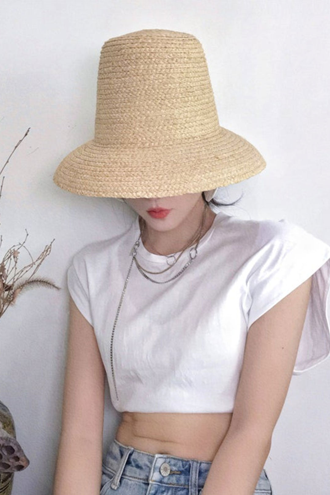 Boho Hat, Sun Straw Hat, Tall Crown Retro Hat,  Beige Emile