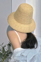 Boho Hat, Sun Straw Hat, Tall Crown Retro Hat,  Beige Emile